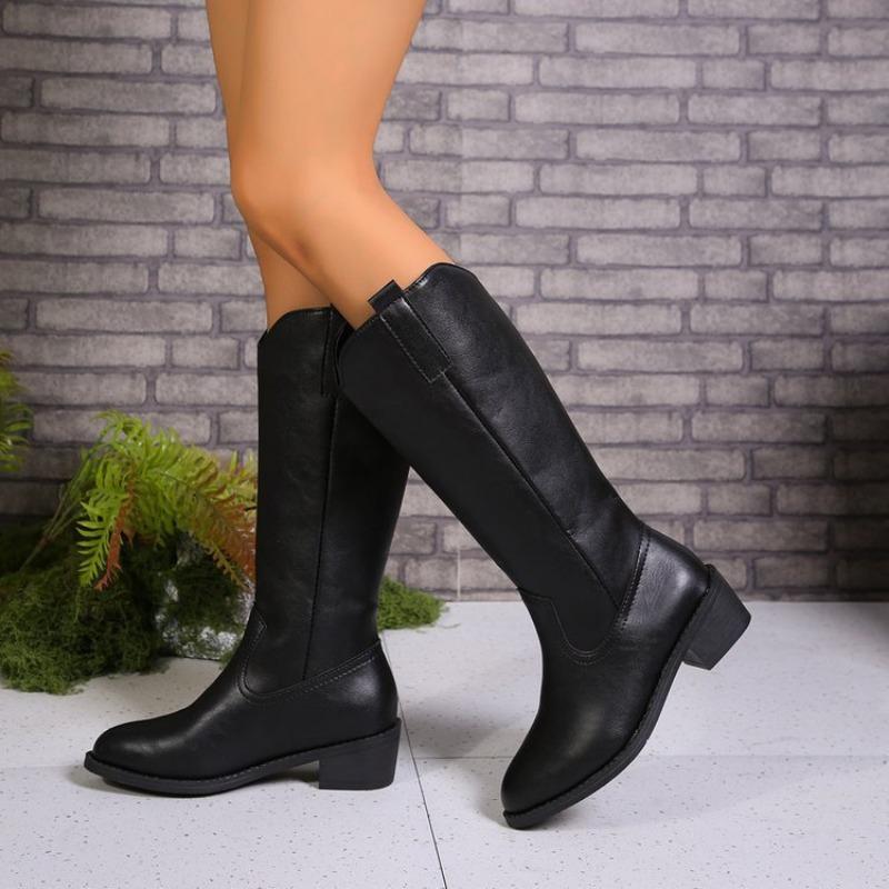 Retro simple boots autumn new style small square head thick heel medium heel boots children