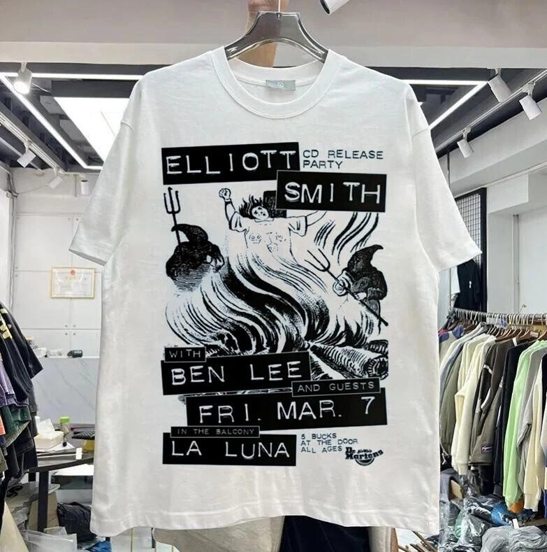 Elliott Smith Band Graphic Short Sleeve White Classic Style Unisex Tshirt S-5XL Unisex T-Shirt S