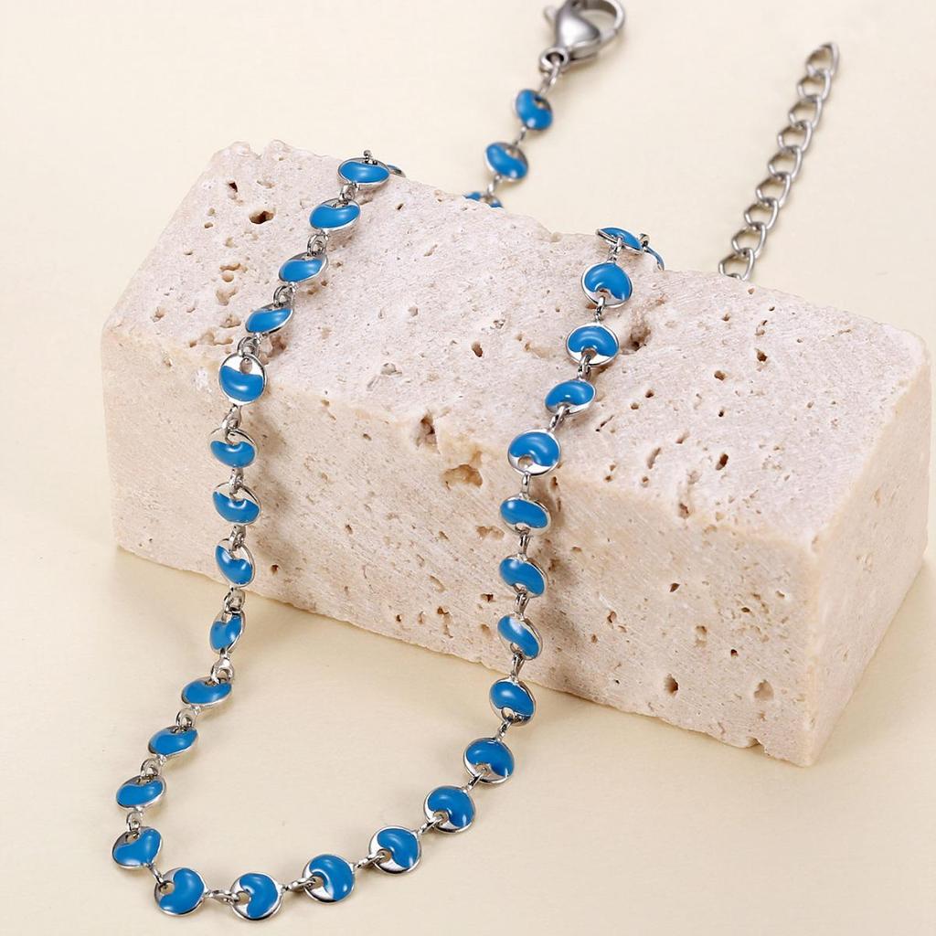 Bohemian Blue Epoxy Stainless Steel Anklet for Women