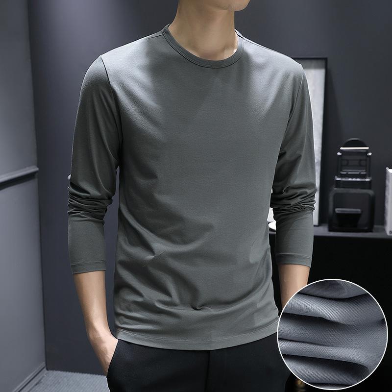 Long-Sleeve T-Shirt For Men, Autumn Base Shirt, Solid Color White Inner Top, Autumn Top, Black And White T-Shirt