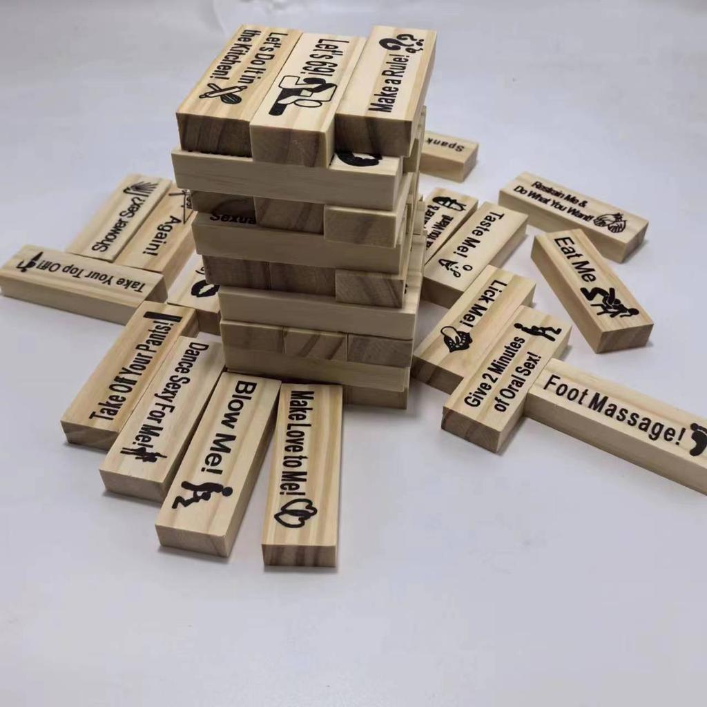 48Pcs Sex Block Game For Adults Sex Toys Valentine Tumbling Tower Stacking Games Wooden Block For Couples Erotica Party SM Block