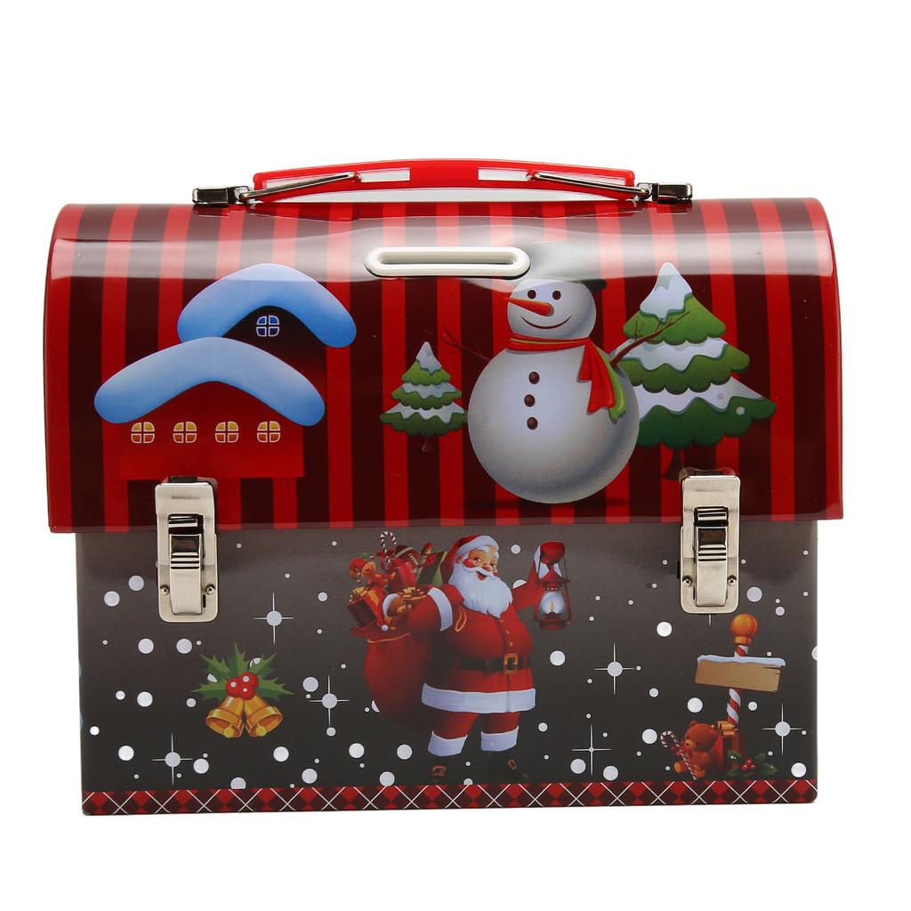 Christmas Piggy Bank HD Color Printing Exquisite Patterns Storage Candy Box with Iron Buckle Handle