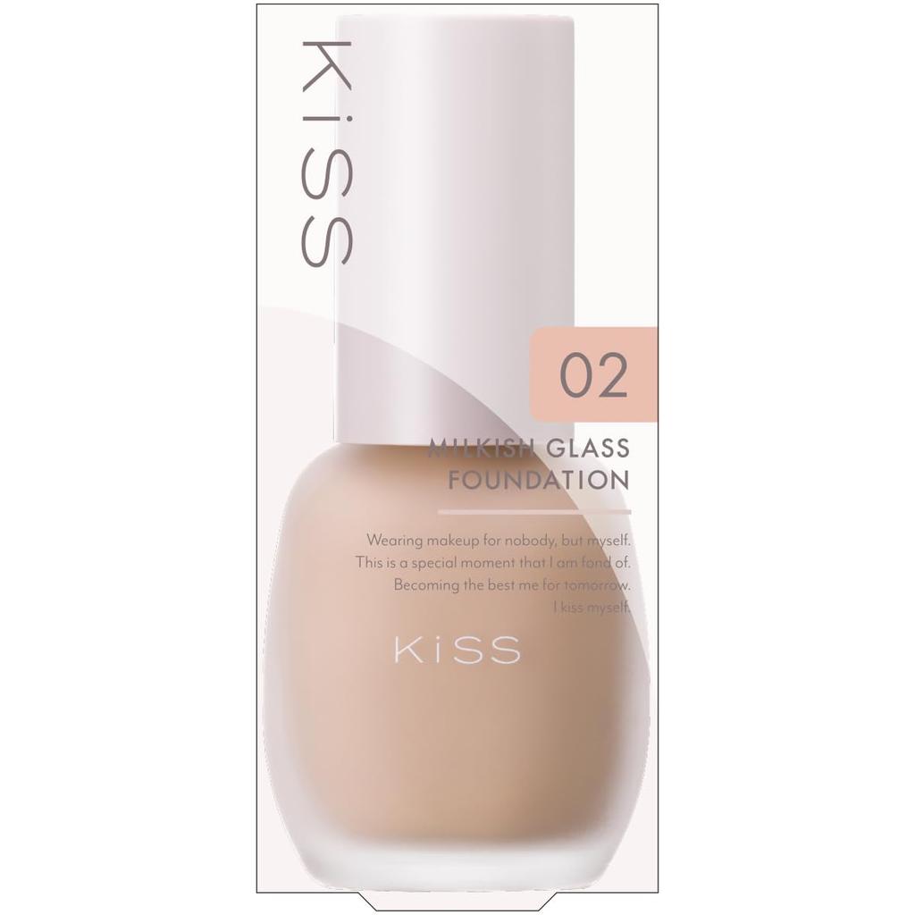KiSS Milky Glass Foundation 02 Pink Beige 30g, Tone Imbalance & Pore Coverage, SPF34 PA++, Contains Serum Ingredients
