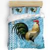 Juego de Funda Nórdica Retro de Gallo y Gallina de Granja 3 Piezas Ropa de Cama Personalizada Funda de Colcha para Cama Doble Textil para el Hogar