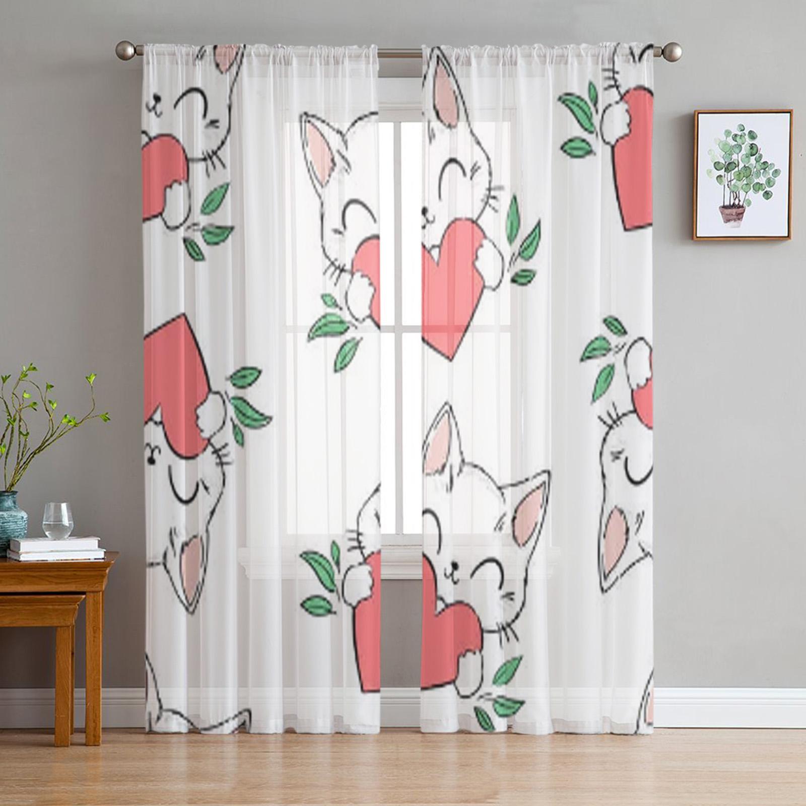 Забавные тюлевые прозрачные оконные шторы с забавными кошками для гостиной — фото 13