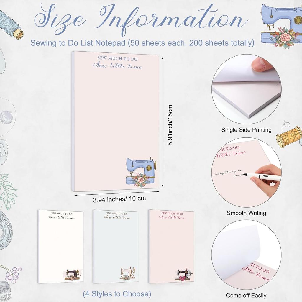 Tinlade 200 Sheet 4 Styles Sewing Gifts to Do List Notepad Gift for Quilters Sewing Enthusiast Checklist Handy Birthday Valentine's Day Quilting Gift