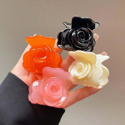 Korean Jelly Color Rose Flower Hair Claw for Women Girls  New Fashion Acetate Floral Shark Clip Hairpin Hair Accessories