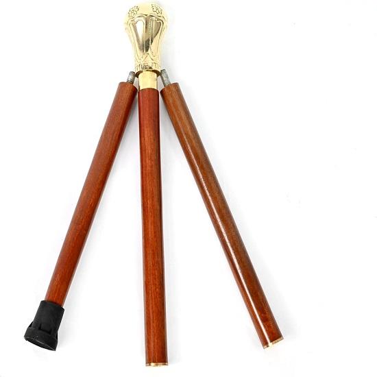 Knob Handle Wooden Walking Stick Cane with Rosewood Stick Shining Brass, Brass