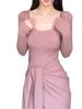 French Pink Knit Tie-Up Dress – Women's High-End Waist-Cinched Long Dress for Autumn/Winter 2025