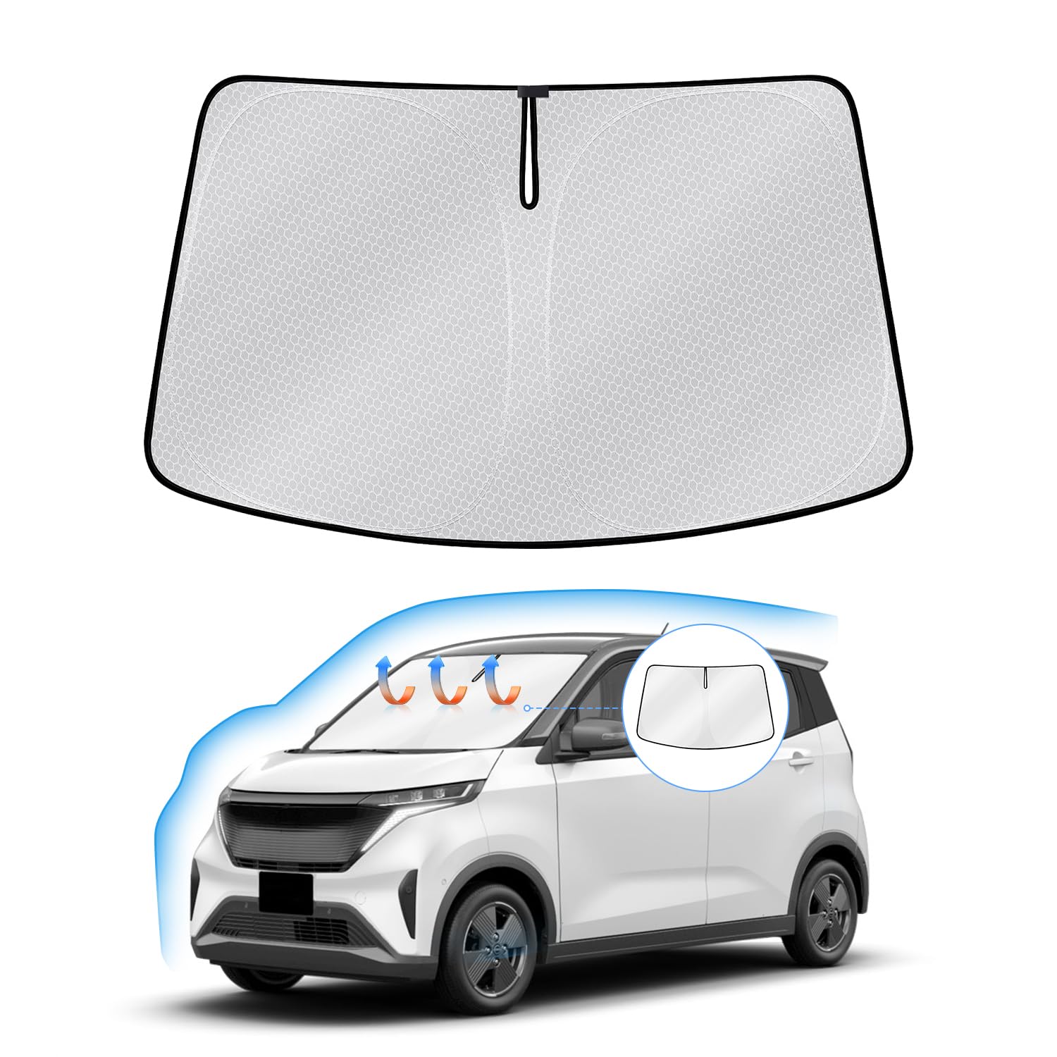 

SAKURA Windshield Sunshade for Nissan Sakura B6AW KE0 Model 2022 Present UV Light Steering Wheel Sun Heat Car Honeycomb Storage Bag Interior Easy серый