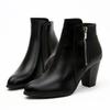 Vintage Leather 8cm Square Heel Side Zipper Short Boots Large Size Thickened Ankle Boots Pointed Toe High-heeled Women Shoes