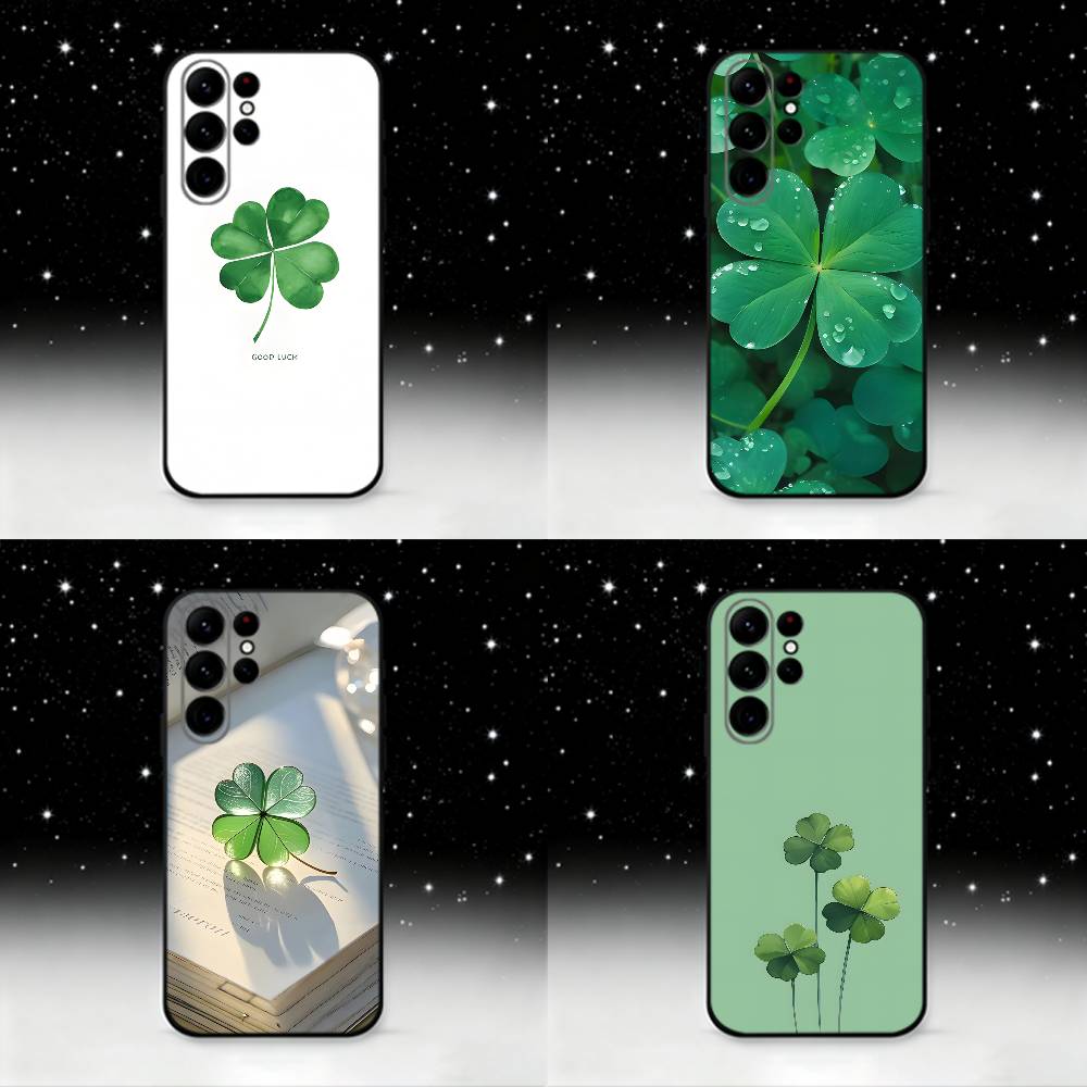 Lucky Four Leaf Clover Phone Case For Samsung S25,S24 Ultra,S20,S30 plus,S22 plus,S23,S30 Ultra 5G Silicone Black Shell