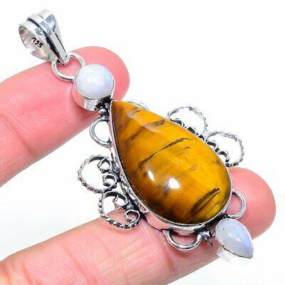 

Natural Tiger Eye, Moonstone Gemstone 925 Sterling Silver Pendant 2.80 f5j26