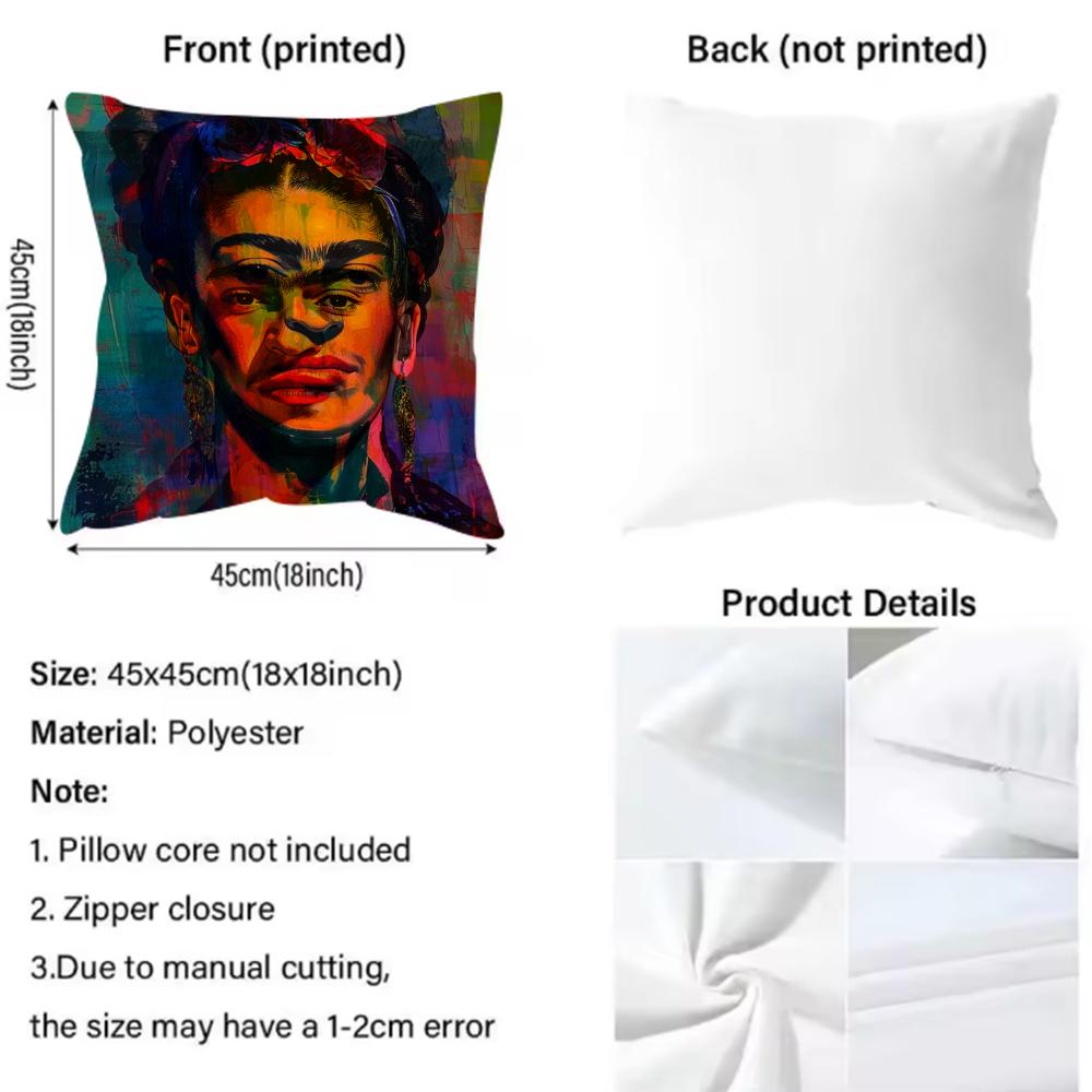 F-Fridas Painting Art Pillow Case Anti-Dustmite Pillowcase Invisible Zipper Silky Short Plush Sofa Cushion Cover