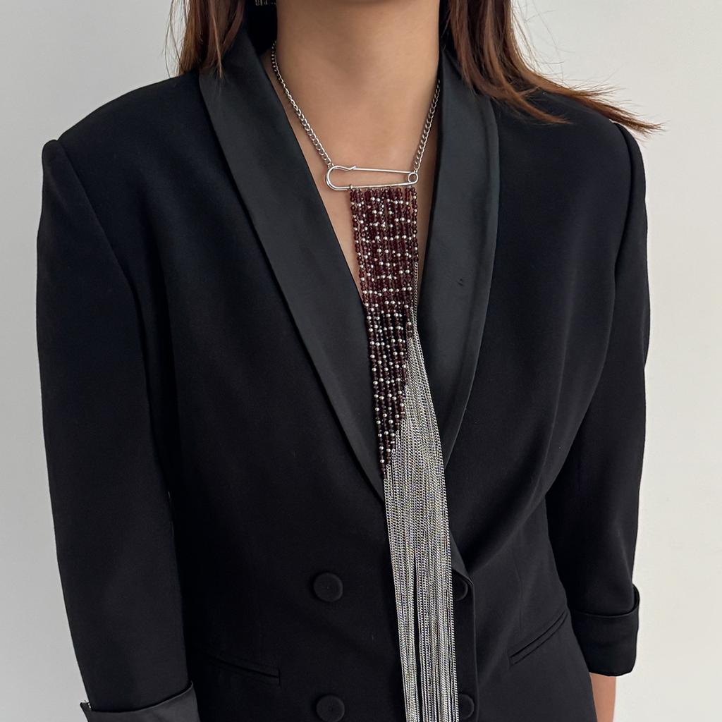 Alloy Tassel Chain Brooch Exaggerated Water Droplet Tassel Clothing Tie Pin Necklace Jewelry