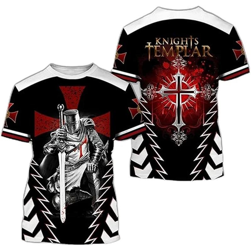 3D Print Knight Templar T-shirt Men Women Cross Fashion Trendy Cool Short Sleeve O Neck T-shirt Unisex Jesus Christian Tees