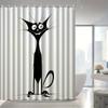 Whimsical Black Cat Shower Curtain, Playful Cartoon Design, Machine Washable Polyester,  Ideal for Bathroom Decor