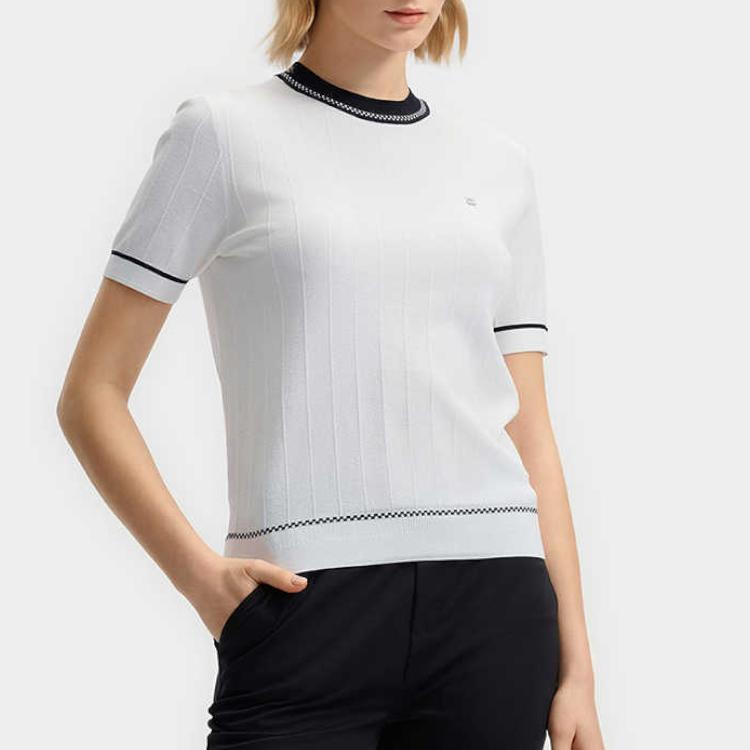 Fila White Versatile Comfortable Sports Casual Simple Short Sleeve Knit Top Women Tops Cloud-White F11W523401F-WT