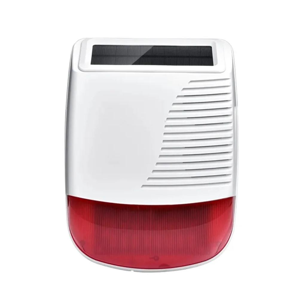 

Solar Wireless Security Siren 433MHz - 120dB Loud Outdoor Alarm + Strobe Light, Waterproof Smart Home Burglar System красный