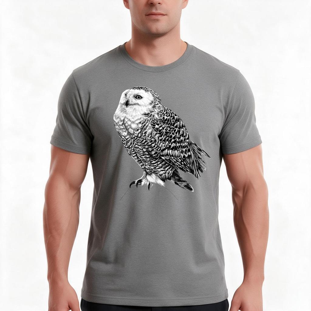 Snowy Owl Black And White Animal Illustration Tshirt Summer Casual Cotton Tee Oversized Streetwear Tops Unisex Unisex Unisex