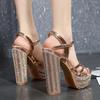 Women Shoes Luxury Gold High-heeled Sandals New Rhinestone Thick-heeled Sandal Fashion Super-high-heeled Shoes for Women Zapatos