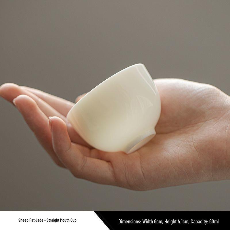 Premium Mutton Fat Jade Ceramic Gongfu Tea Set - Aroma Tasting Cup with Coaster, Customizable for Guests