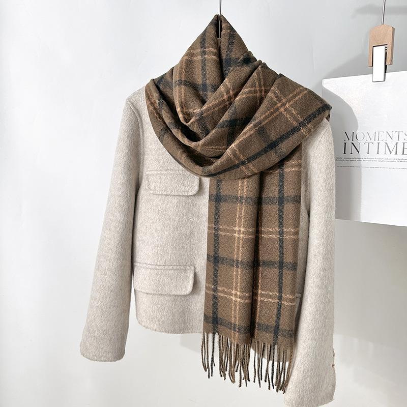 Autumn and winter student couple retro imitation cashmere fringed plaid scarf sweet fashion warm scarf shawl