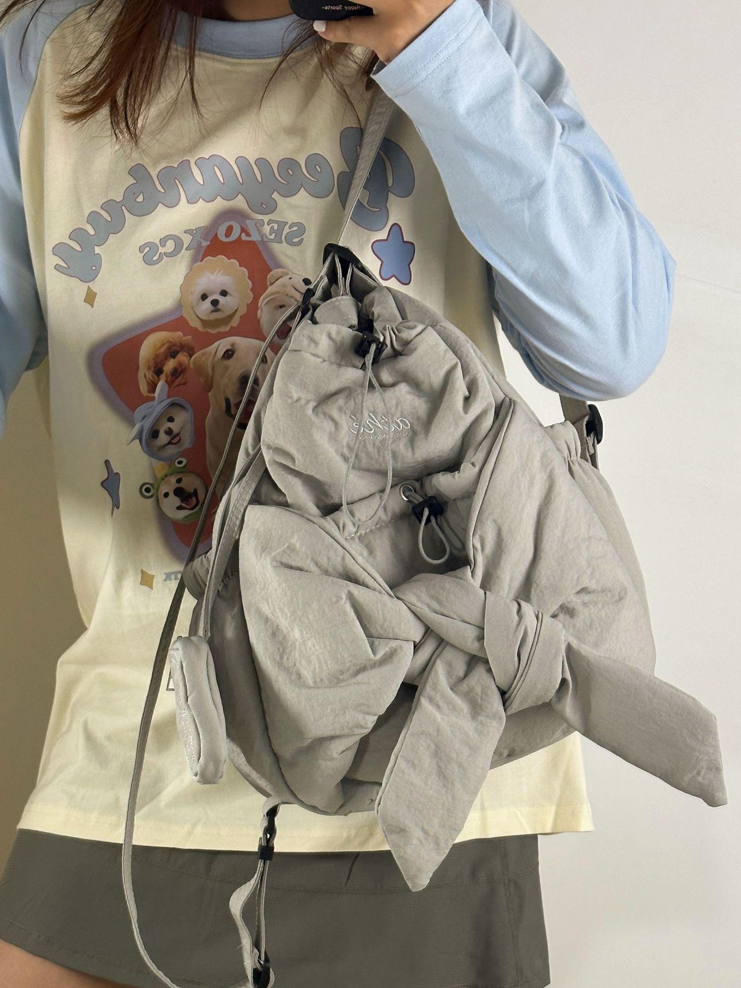 

Korean version designer s new lace-up bow multi-purpose large-capacity casual backpack shoulder women s bag серый