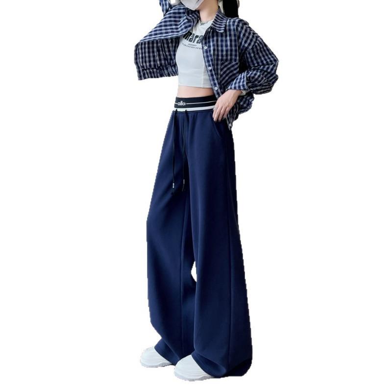 Navy blue sweatpants women's autumn and winter new high-waisted loose wide-leg pants slim straight casual pants