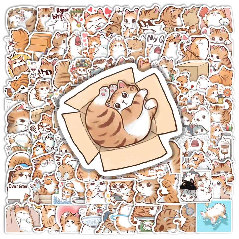 Cute Cartoon Orange Cat Vinyl Stickers Waterproof DIY Decals for Kids Adults Laptop Luggage Bottles Scrapbook Junk Decor Toy
