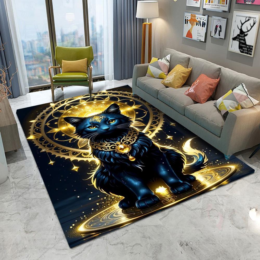 Retro Mysterious Cat Carpet Cartoon Living Room Bedroom Kitchen Sofa Entrance Rug Non-slip Washable Mat Home Cute Home Decor