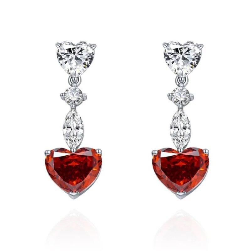 Sterling Silver 100% 10*12mm Heart Colorful High Carbon Diamond Stud Earrings For Women Sparkling Wedding Fine Jewelry
