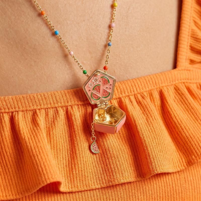 Cute Geometrically Irregular Fruit Open Box Picture Frame Pendant For Woman Fashionable Sweet Opening And Closing Box Necklace