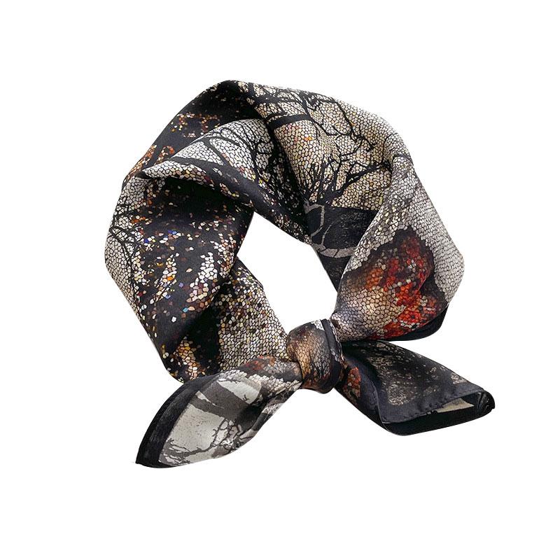 100% Pure Silk Scarf Women Hair Fashion Foulard Square Small Headband Hijab Print Poncho Scarves Bandana 53Cm