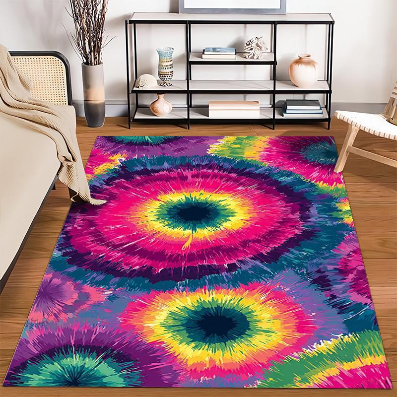 Colorful Tie-Dye Style Carpet with Vibrant Circular Patterns for Living Room Suitable for use as an anti-slip for living room bedroom sofas