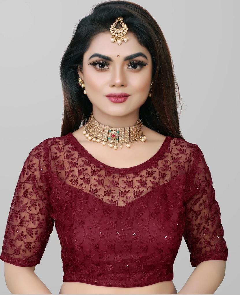 Blusa de Boda Pakistaní Cuello Redondo Choli Étnico para Mujer India Mangas Medias