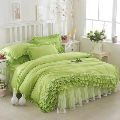 Korean Princess Duvet Cover 4 Piece Set Solid Color Ruffles Lace Quilt Cover And Pillowcase For Girl Woman Romantic Bedspread