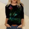 Women Casual Long Sleeve Cat printing  Shirt Blouse Top