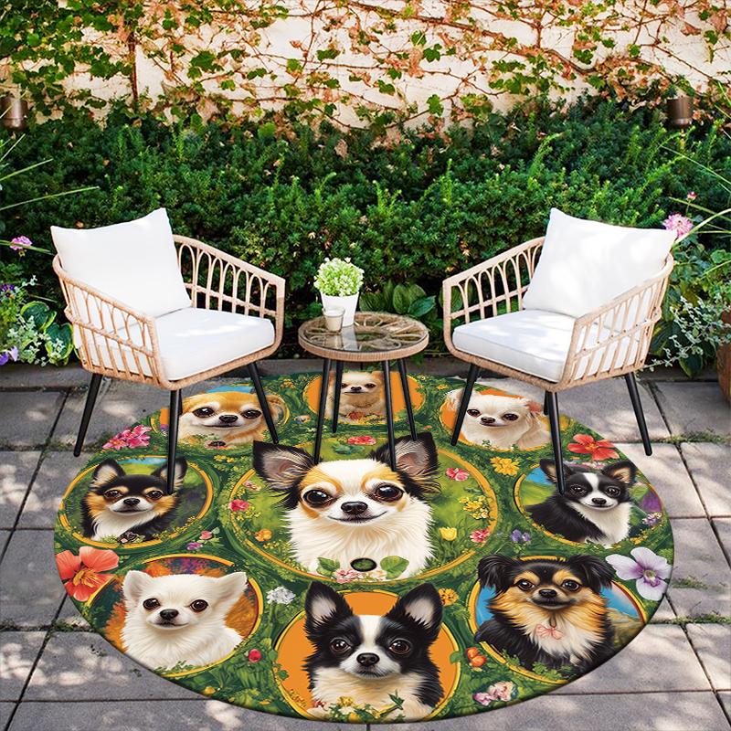 Chihuahua pattern round rug,Carpet Rug for Living Room Bedroom Sofa Playroom Decor,Non-slip Floor Mat,Holiday Gifts and Birthday Gifts.