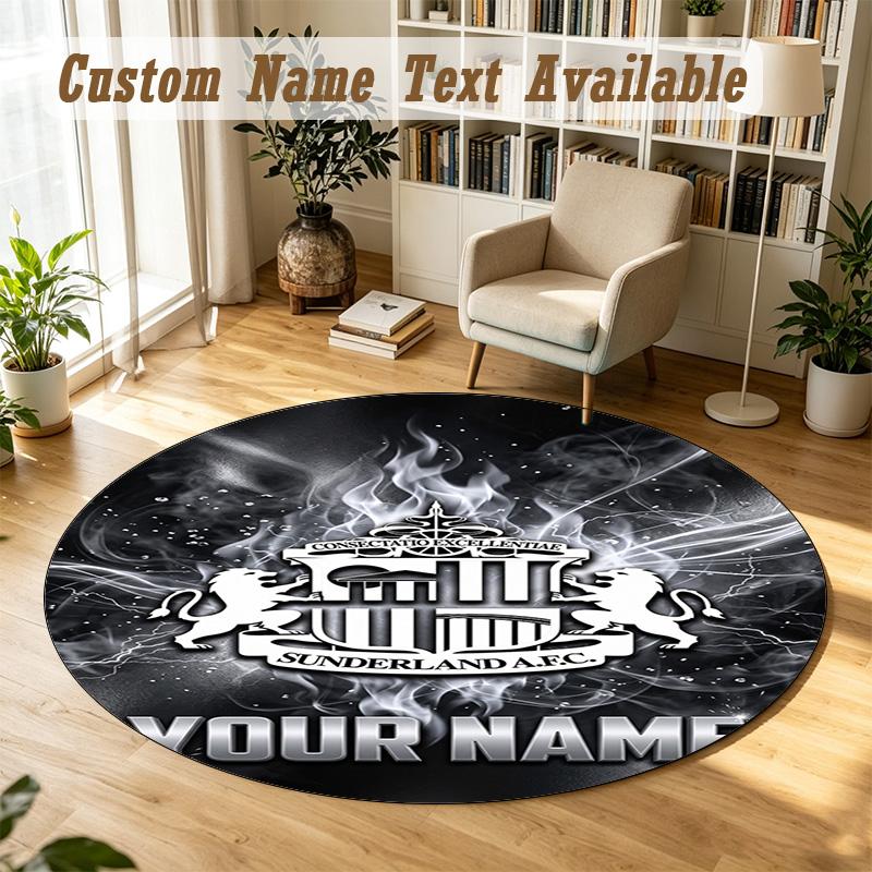 Round Rug Custom NameSunderland FC Pattern Non Slip Carpet Home Floor Decor
