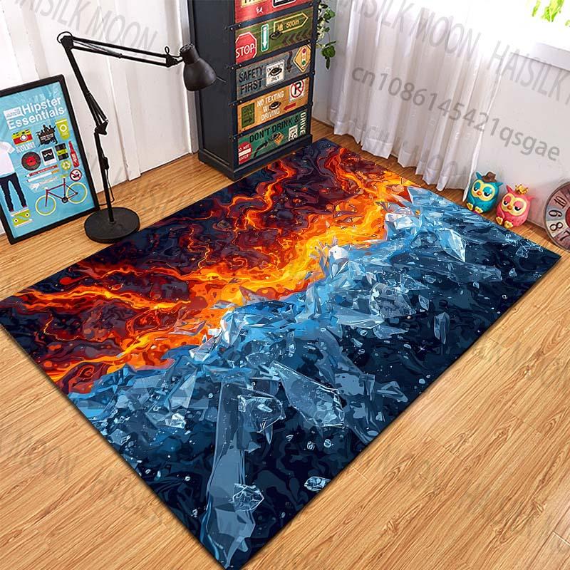 Multiple Sizes Fire and Ice Contrast Pattern Rug Carpets for Bedroom Living Room Sofa Mat Creative Door Mat Home Decor
