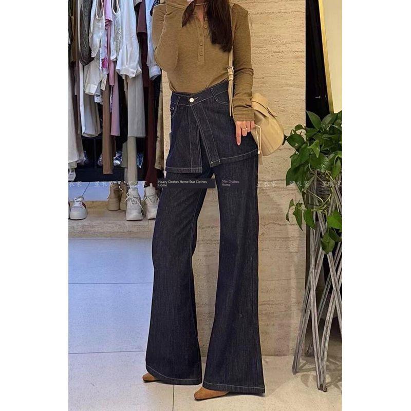 

Fashion Retro Design Deconstruct Patchwork Denim Children 2025 Summer Sexy Fake Two-Piece Bootcut Trousers Fake Two-Piece S