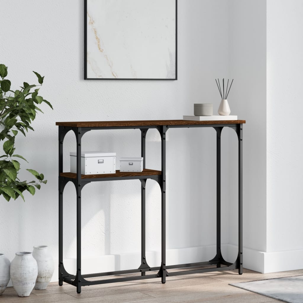 Console Table Brown Oak Effect 90 x 22.5 x 75 cm Wood Based Panel