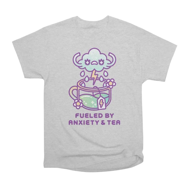 Men Casual Shirts Short Sleeves FUELED BY ANXIETY TEA Grey Tees Oversized T-shirts S серый 1760₽