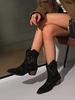 Women's Retro Short Boots Flock Square Heel Pointed Toe V-mouth Embroidery British Style Women Shoes Large Size 42 Ankle Booties