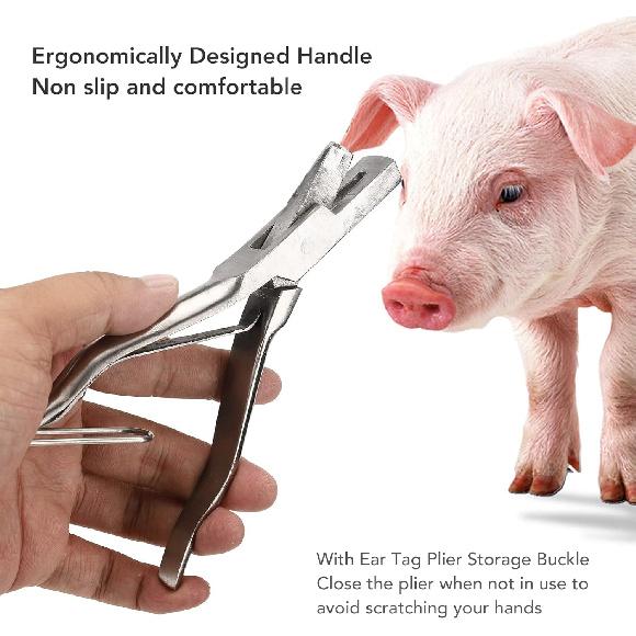 Ear Tag Plier Stainless Steel, Pig Ear Tag Pliers, Ear Tag Plier, Ergoesnomic Veterinary Ear Notcher Tool for Cattle, Sheep, Goats Identification (V