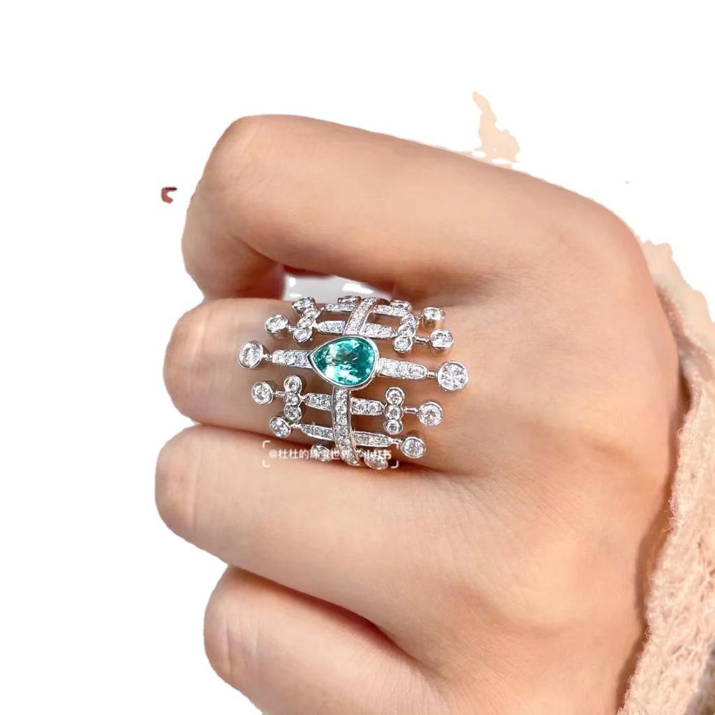 Anello Retro Brillante Europeo e Americano Light Luxury Zircone Zircone Verde per Donne Ins Trendy Nicchia Design Indice Mano Alta Gamma