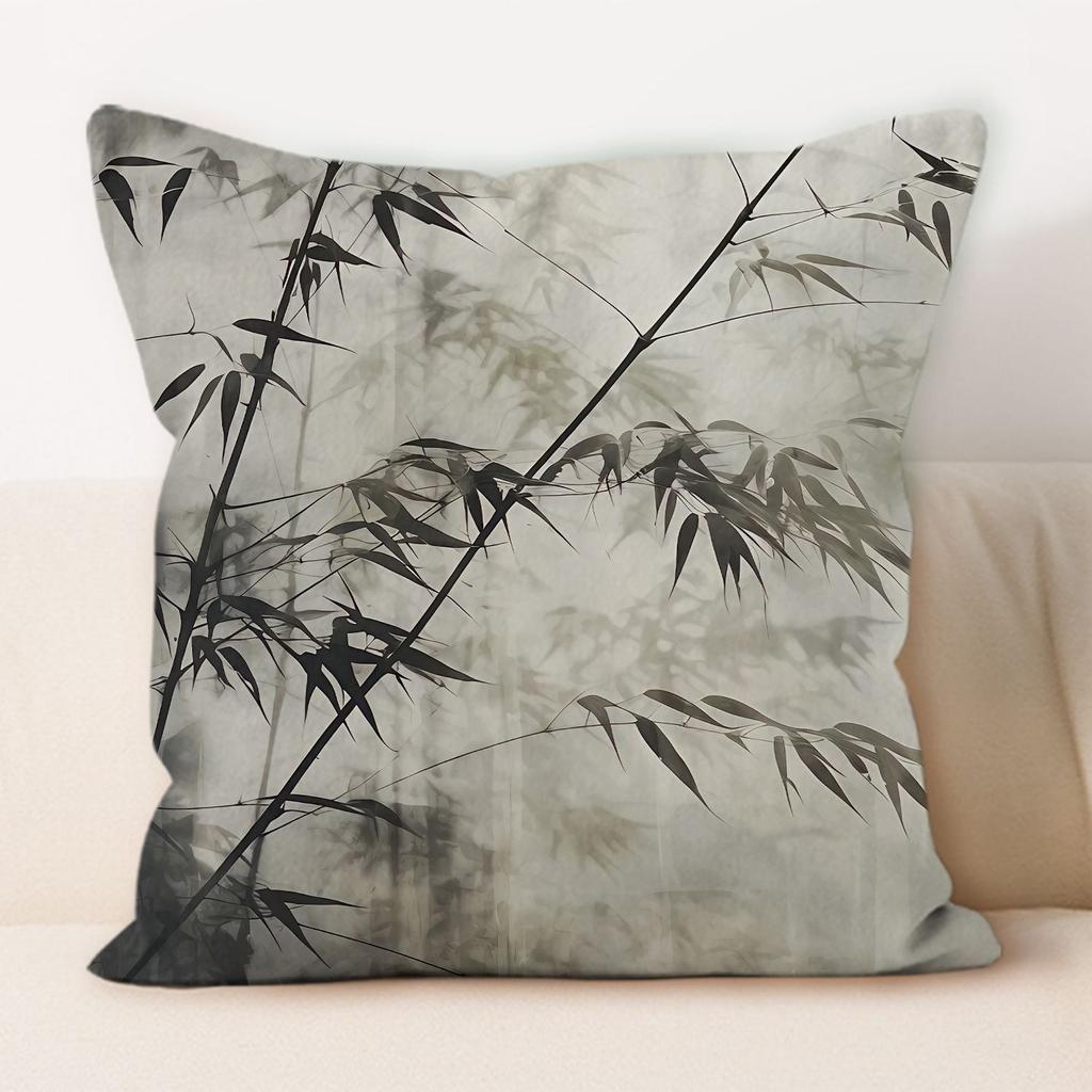Traditional Chinese Ink And Bamboo Pillowcase, Suitable For Home Sofa Decoration, Living Room, Dormitory