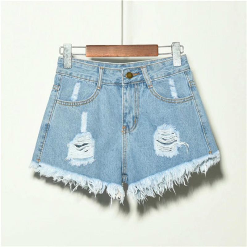 

Women s High-Waisted Ripped Denim Shorts with Raw Hem, Wide Leg, Loose Fit, Casual A-Line Style 5XL светло-синий