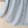 VONDA Oversized Women Casual Long Sleeve Striped Loose Hooded Shirts Blouse